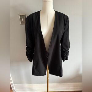 Jules & Leopold single button blazer with 3/4 ruched sleeve Size 14